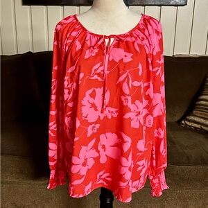 Staccato • Large • Hot Pink • Floral • Boho • Long Sleeve Blouse • New W/ Tags